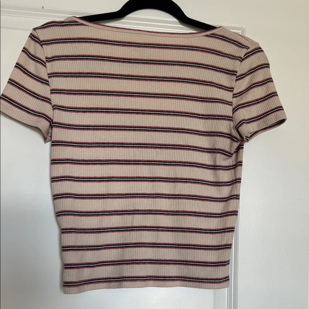 Striped V-Neck Button-Up Top - Picture 4 of 4